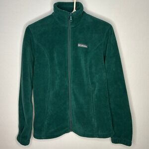 Columbia Fleece Jacket Women XS Emerald Green Full Zip Pockets Outdoor Hike Camp